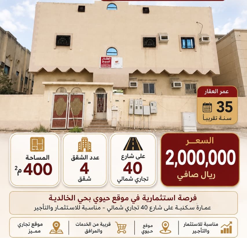 🏢 عمارة استثمارية للبيع – حي الخالدية | المدينة المنورة